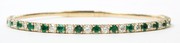14K Yellow Gold 1.35Ctw Diamond And 1.45Ctw Emerald Flex Bangle Bracel