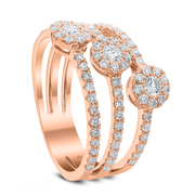 An 18k Rose Triple Row Gold Diamond Ring