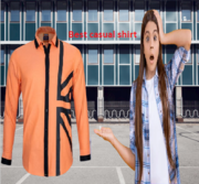 Casual shirt classic orange with black stripes at cheap price