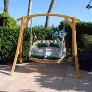 Jumbo Caribbean Hammock Cream and Wood Arc Hammock Stand