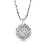 Stainless Steel St. Christopher Round Pendant with Box Chain
